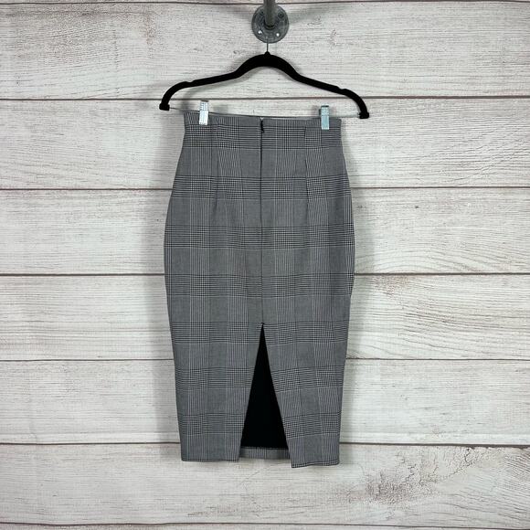 H&M Women's Houndstooth Faux Wrap Tie Waist Midi Skirt Size 6 - Picture 5 of 7